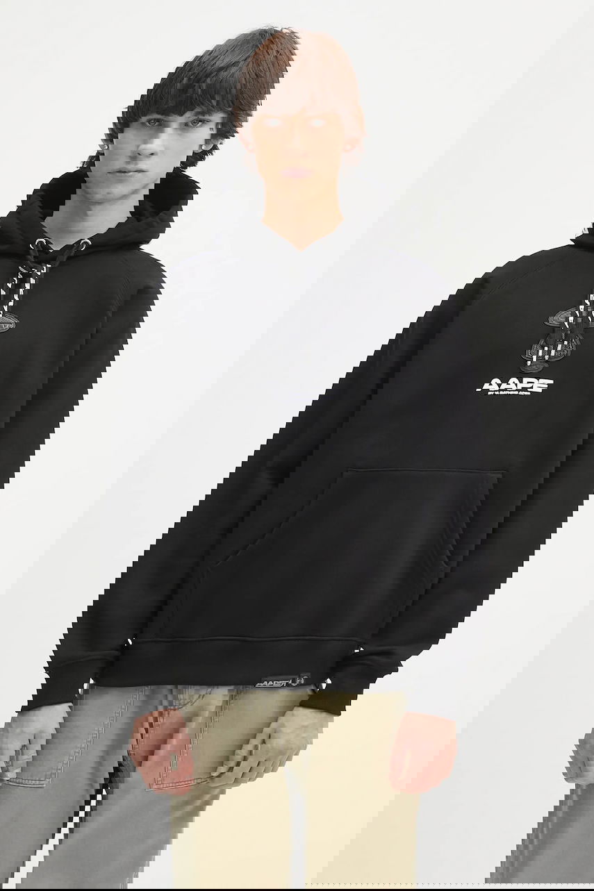 Суитчър AAPE by A Bathing Ape Main Appliqué Hooded Sweatshirt Черно | AAPSWMB357XXN, 0
