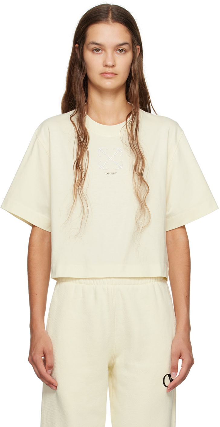 Тениска Off-White Small Arrow Pearls T-Shirt Бежово | OWAA090F23JER0026110, 0