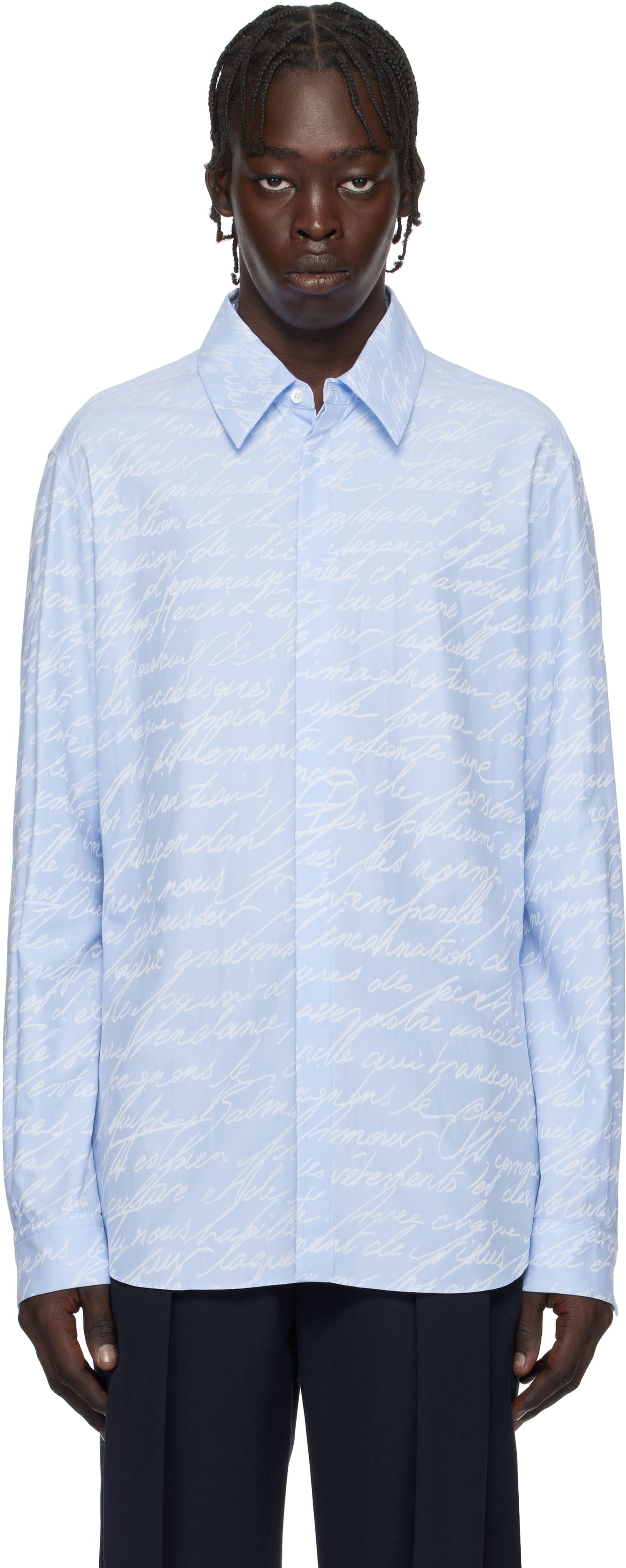 Риза Balmain Love Letter Print Shirt Синьо | EH1HS405CF82, 0