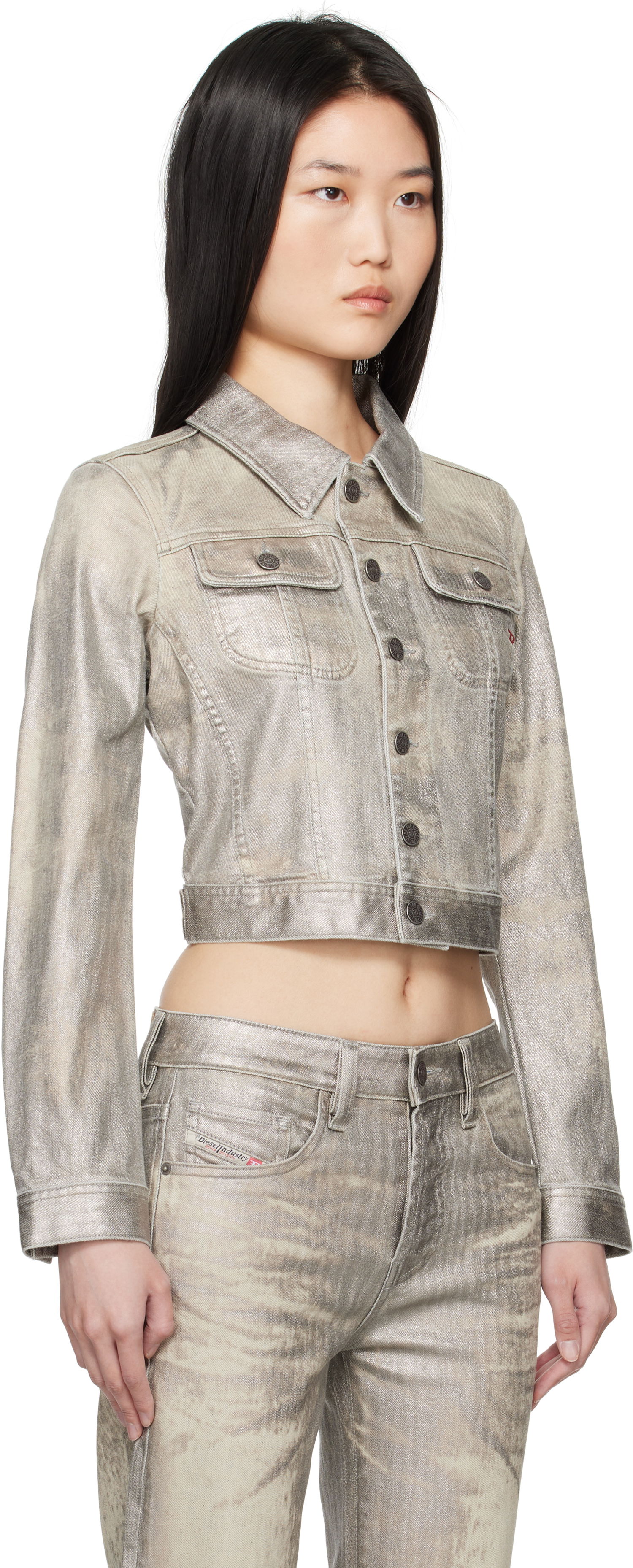 Дънки Diesel Metallic Denim Crop Jacket Металик | A14796 0CBCZ DE-SLIMMY-S1 VESTE, 1