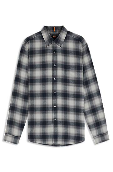 Риза BOSS Regular-fit Plaid Cotton Flannel Button-Down Shirt Сиво | 50549430