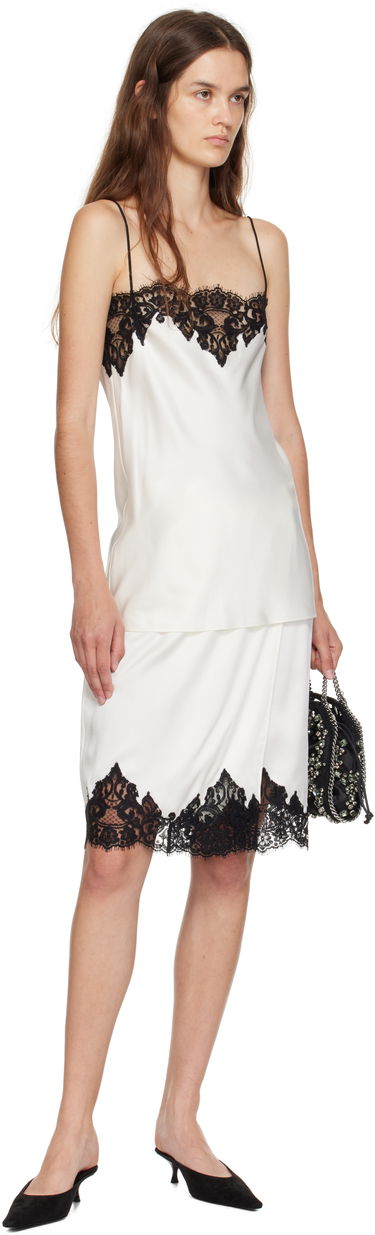 Пола Stella McCartney Stella McCartney Satin Midi Skirt with Lace Бяло | 6301443FU302, 3