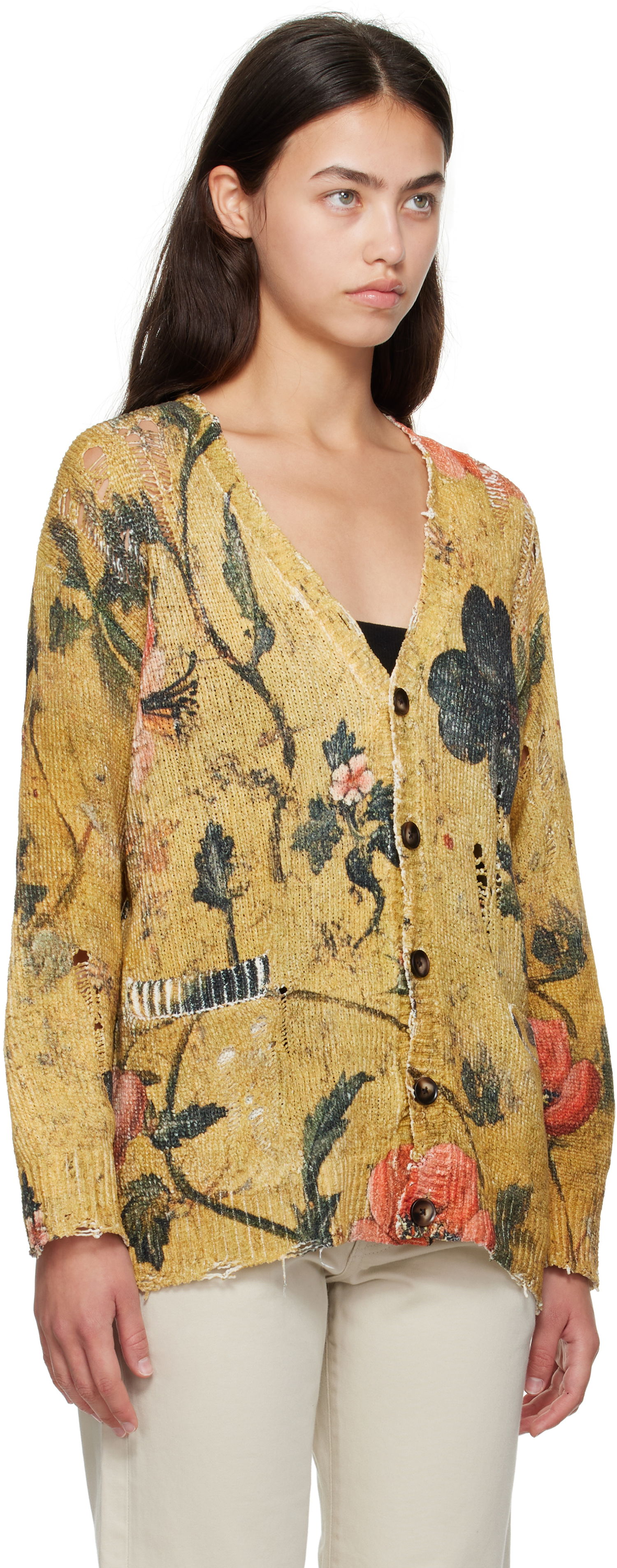 Пуловер R13 R13 Printed Boyfriend Cardigan Жълто | R13WY237-Y221A, 1