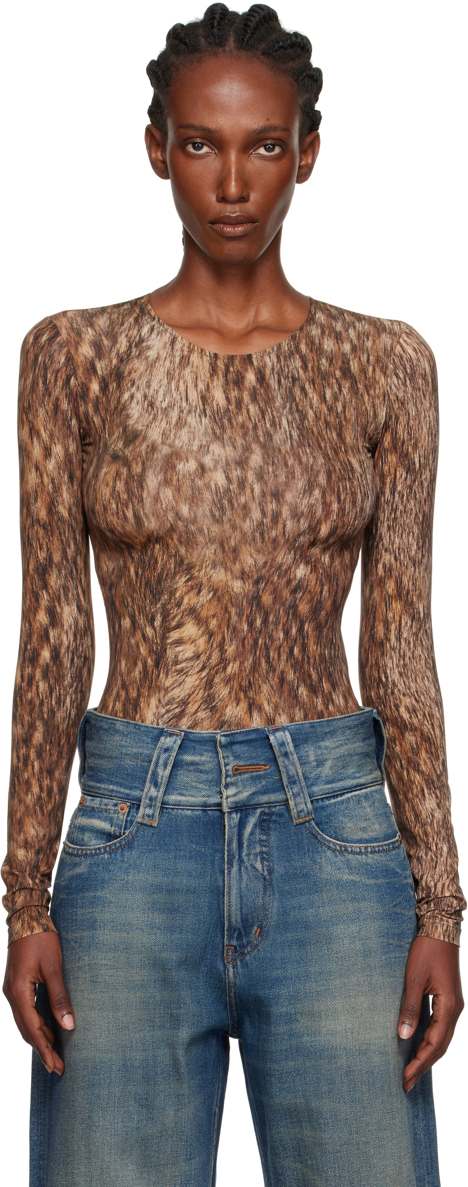 боди Maison Margiela MM6 Maison Margiela Printed Jersey Bodysuit Кафяво | S52NA0074 M20112, 0