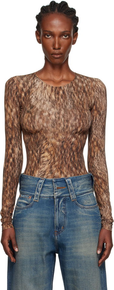 боди Maison Margiela MM6 Maison Margiela Printed Jersey Bodysuit Кафяво | S52NA0074 M20112, 0