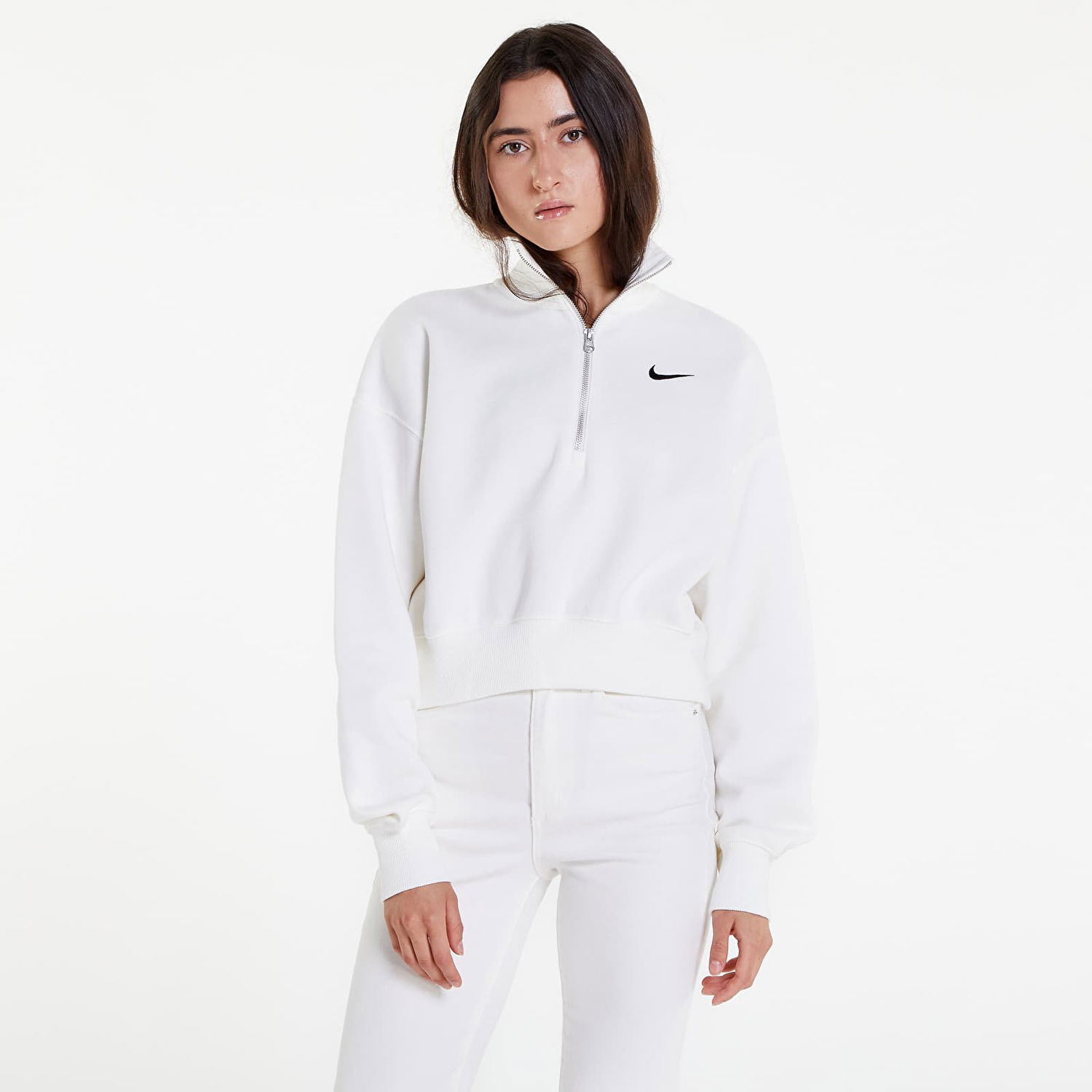 Суитчър Nike Phoenix Fleece 1/2-Zip Oversized Crop Sweatshirt Бяло | DQ5767-133, 1