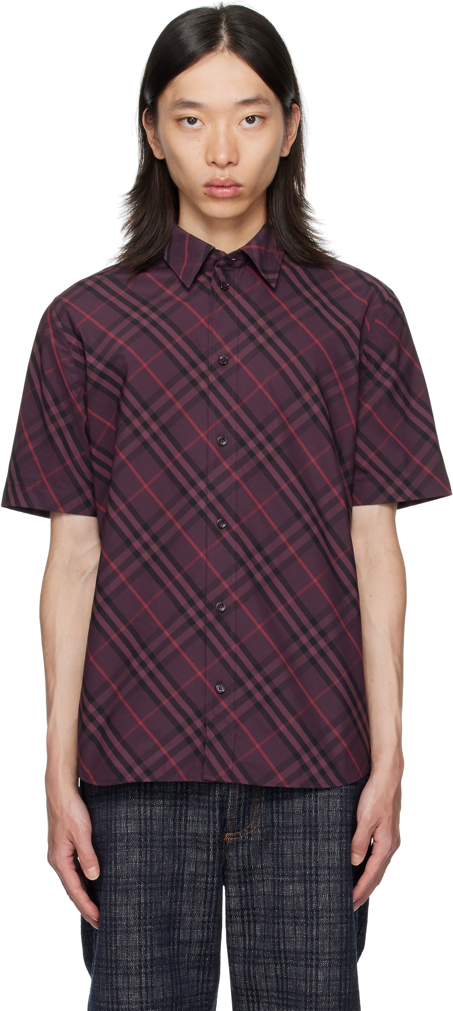 Риза Burberry Burberry Robert Check Short Sleeve Shirt Бургунди | 8115157, 0