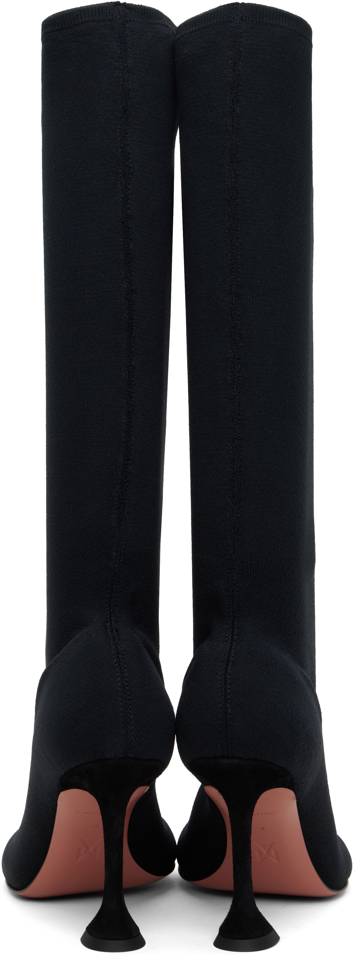Кецове и обувки Amina Muaddi Amina Muaddi Veneda Stretch Tall Boots Черно | VENEDA STRETCH BOOT 95 KNIT, 1