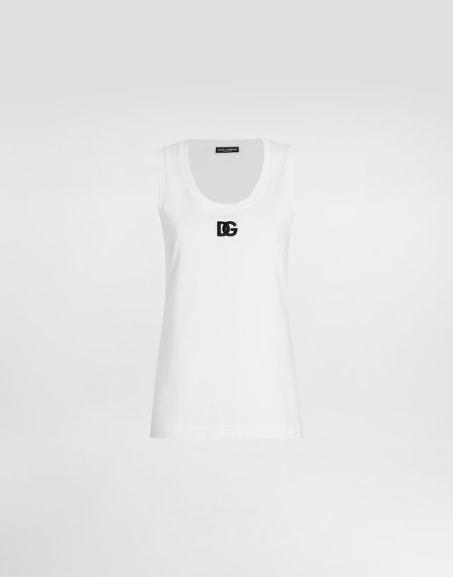 Dolce & Gabbana Oversize Jersey Tank Top with DG Logo Embroidery