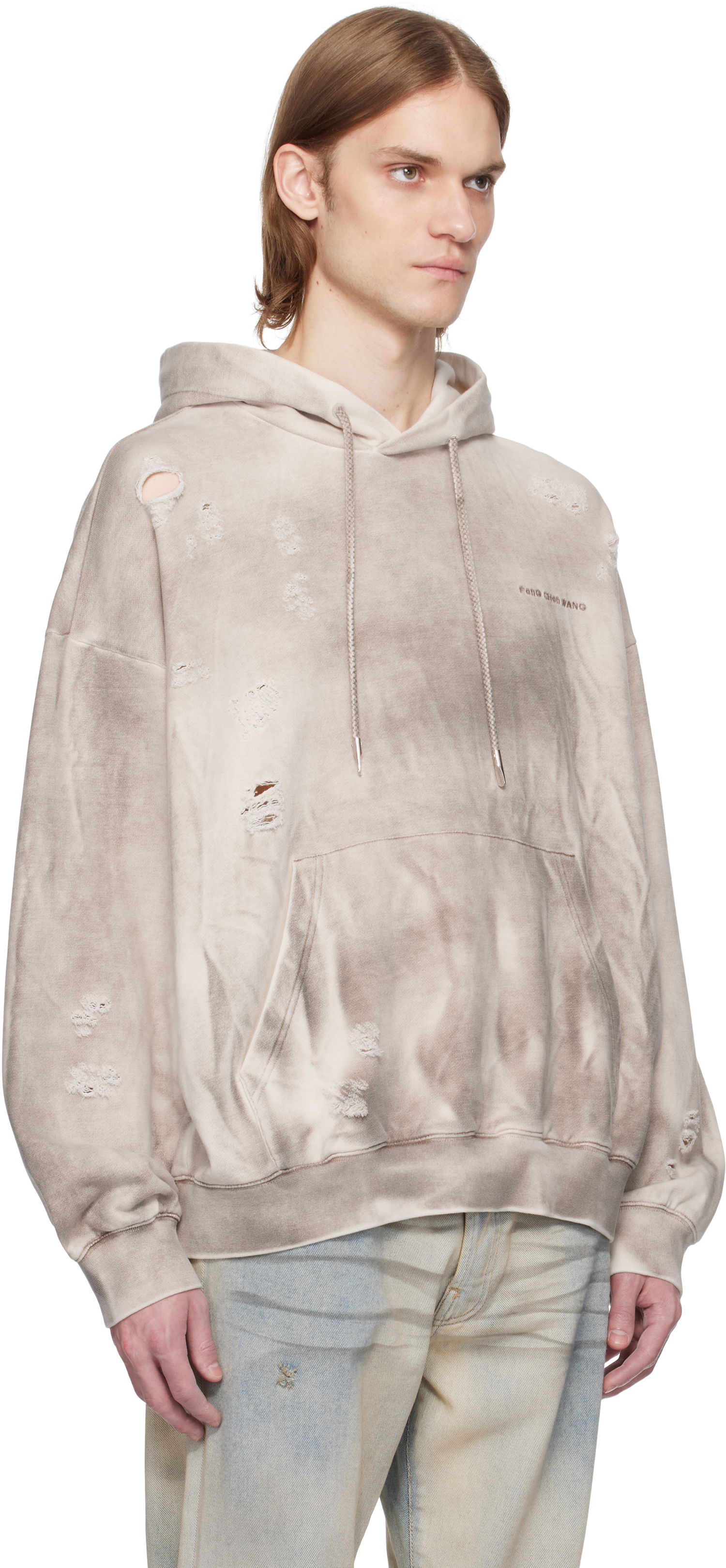 Суитчър Feng Chen Wang Feng Chen Wang Sandwashed Ripped Hoodie Бежово | FUS19HD03, 1