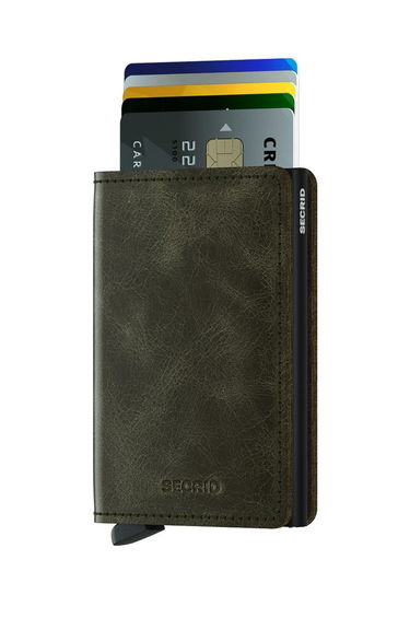 Портфейл Secrid Leather Wallet Зелено | SV.OliveBlack, 1