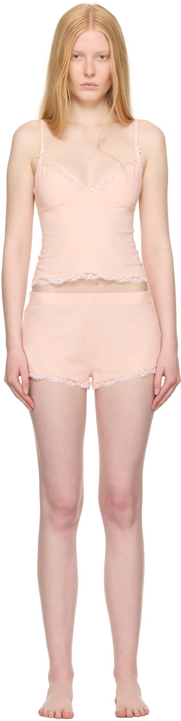 Пижама SKIMS SKIMS Cotton Jersey Lace Cami and Shorts Set Розово | TP-CAM-8070W, 0