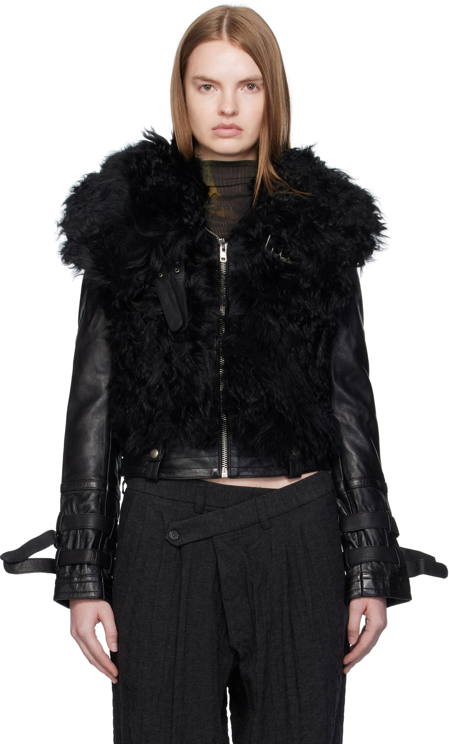 Яке R13 R13 Furry Shrunken Shearling Jacket Черно | R13WR419-R544A, 0
