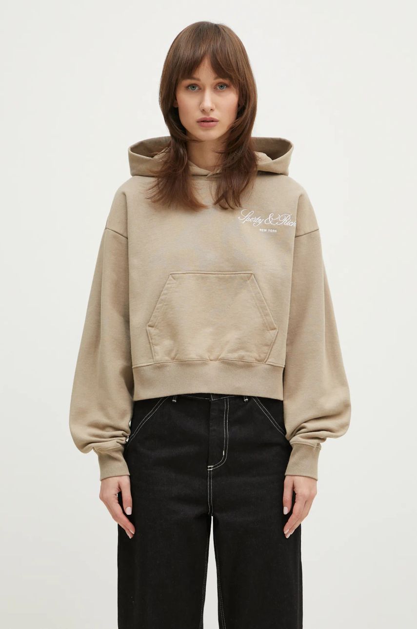 Суитчър Sporty & Rich Sporty & Rich Vendome Script Embroidered Cropped Hoodie Бежово | ST074516232GY15, 0