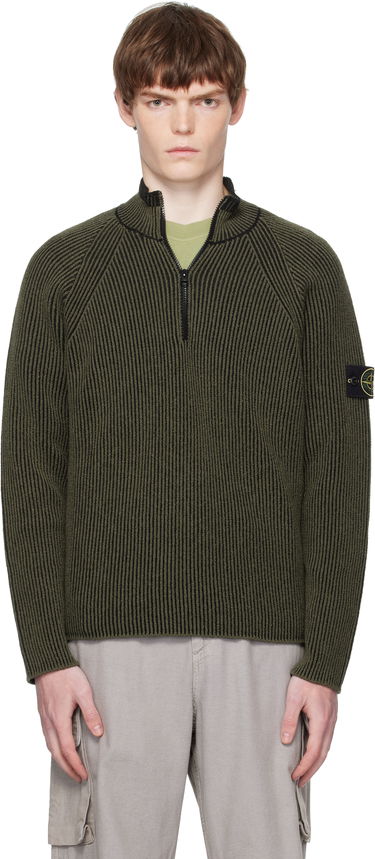Пуловер Stone Island Stone Island Full Rib RWS Wool Quarter-Zip Sweatshirt Зелено | K2S15 5100024 S00L7, 0