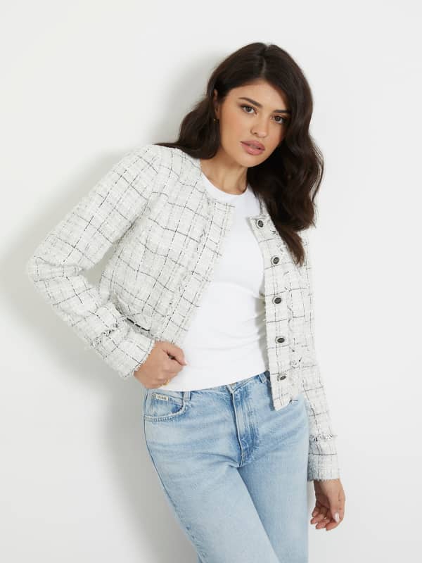 Яке GUESS Tweed Jacket Бяло | W4RN39WFWW2, 0