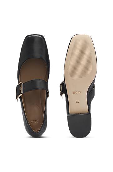 Аксесоари BOSS Leather Ballerina Pumps with Buckled Strap Черно | 50548547, 1