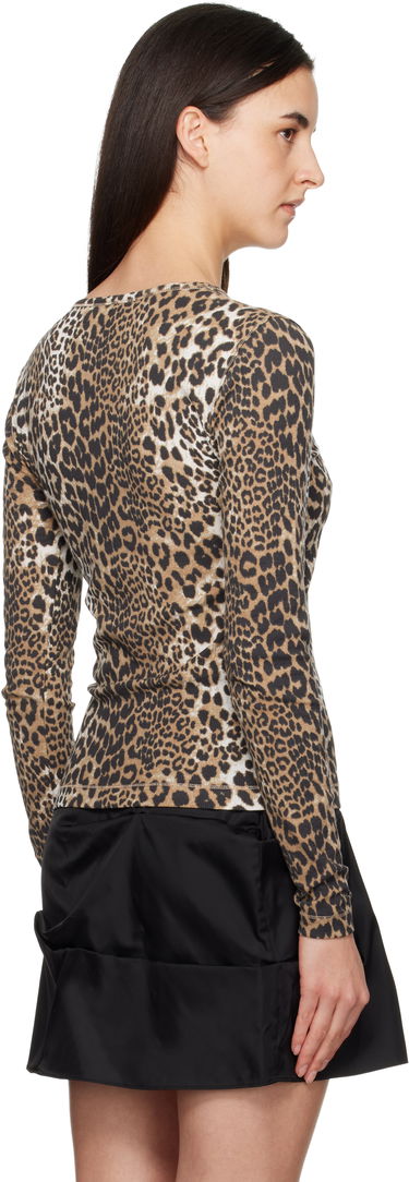 Тениска GANNI Leopard Rib Long Sleeve T-shirt Многоцветен | T4367, 2