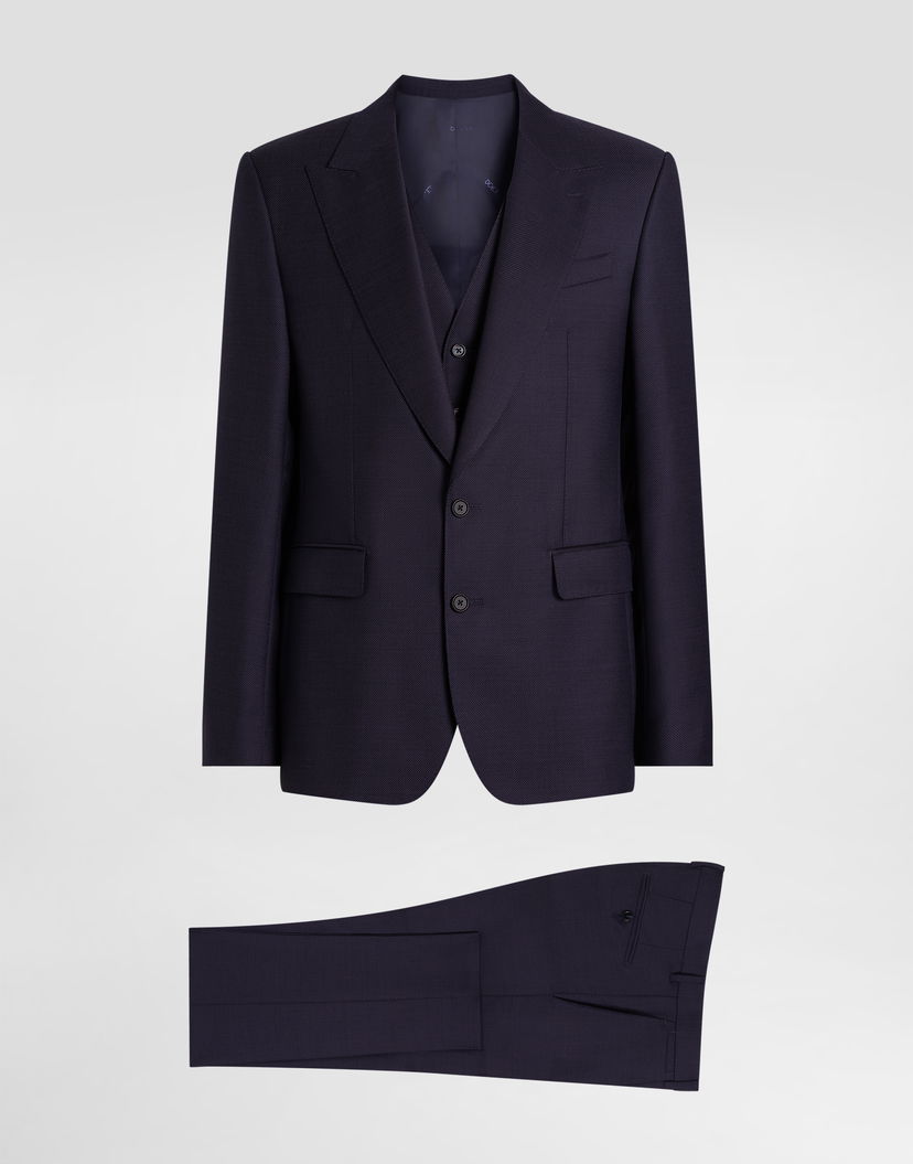 Комплект Dolce & Gabbana Dolce & Gabbana Single-Breasted Micro-Patterned Three-Piece Suit Тъмно синьо | GK02XTFM2GSS8031