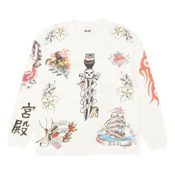 Суитчър Palace Palace Inky Tattoo Print Long Sleeve T-Shirt Бяло | P19ES053