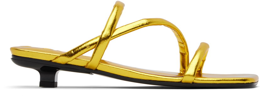 Грижа за обувките BY FAR BY FAR Morena Eel Embossed Metallic Leather Heeled Sandals Жълто | MWFHO015CL035ME033PL