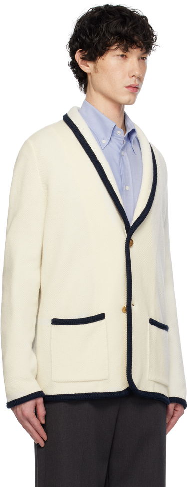 Пуловер Valentino Valentino Single-Breasted Wool & Cotton Cardigan Бяло | 6V3KE02TAR2, 1