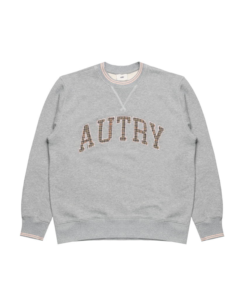 Суитчър Autry Crew Neck Plaid Appliqué Sweatshirt with Striped Rib Trims Сиво | SWPMU4HX
