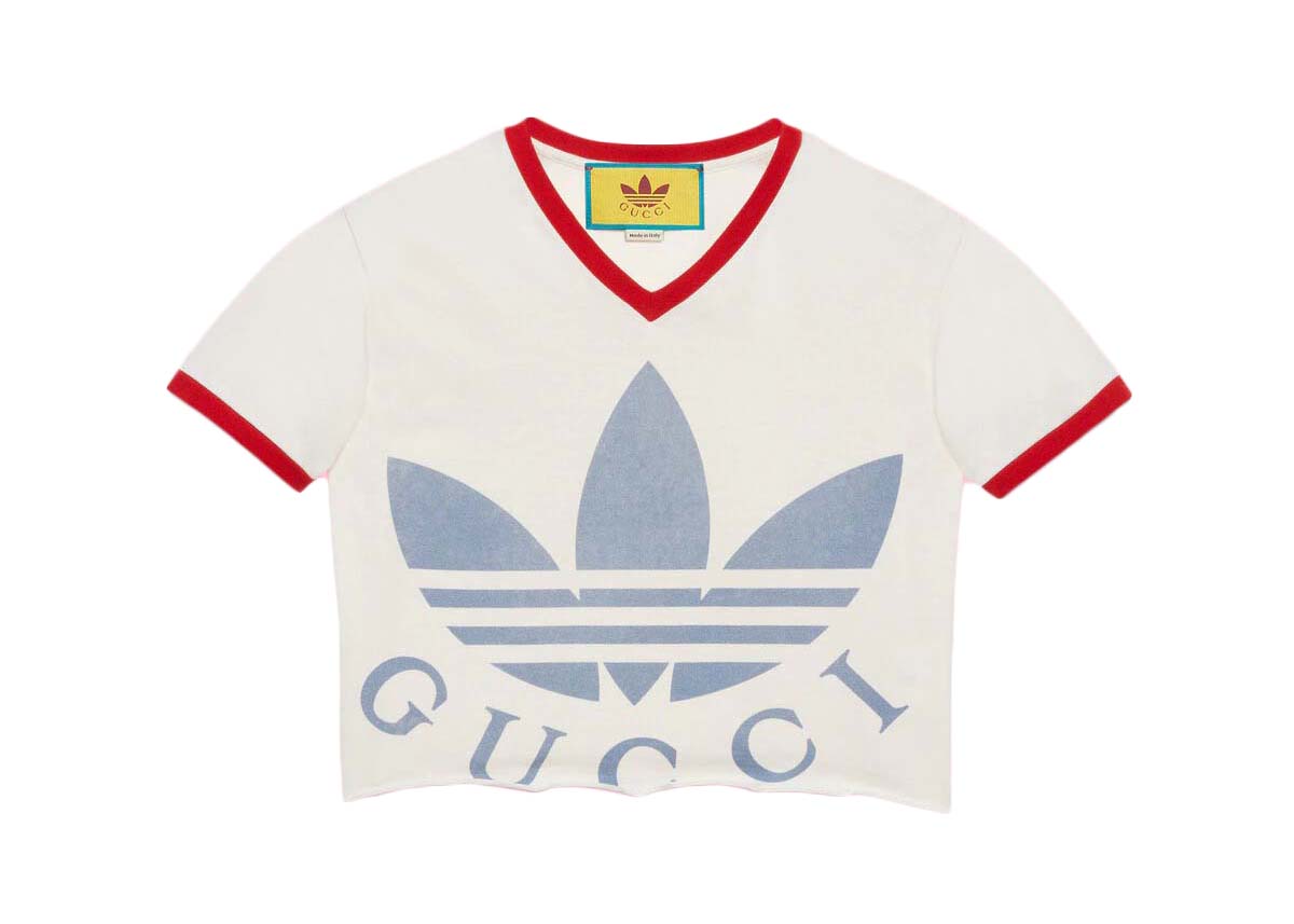 Съкратен топ Gucci adidas x Cropped T-Shirt White Бяло | 693637 XJEB1 9095, 0