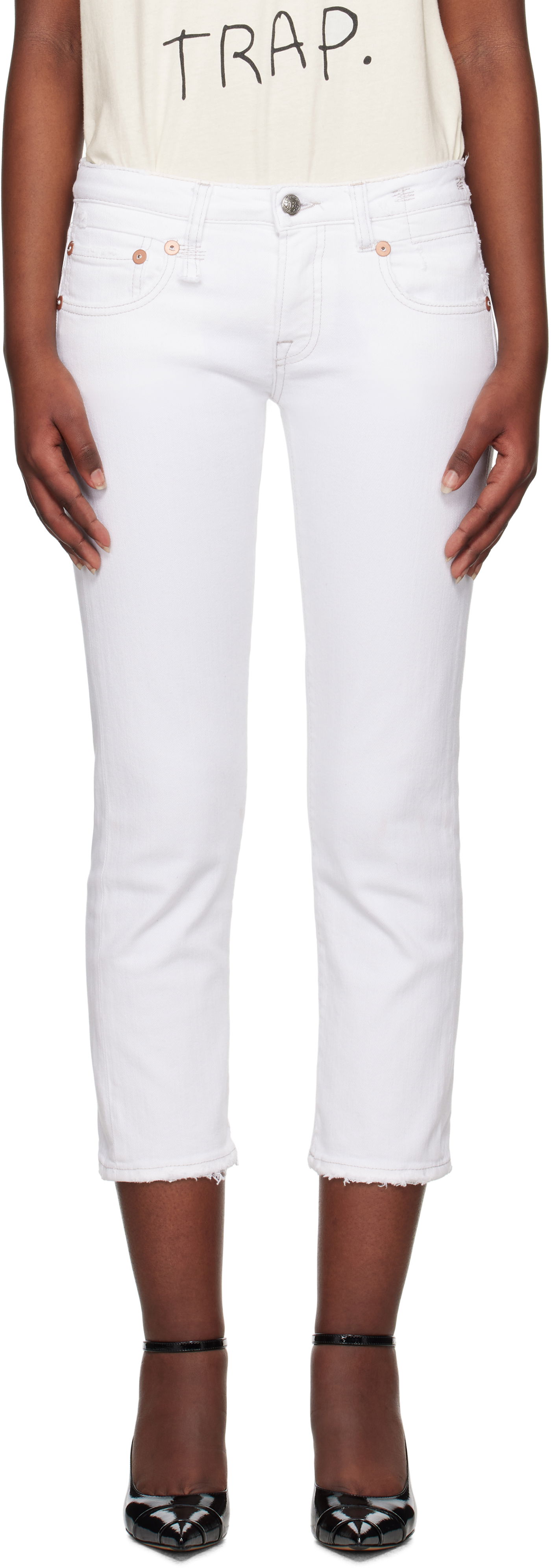 Дънки R13 R13 Boy Straight Cropped Jeans Бяло | R13W0091-895A, 0