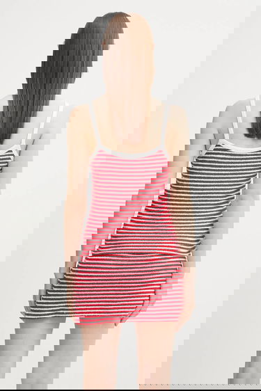 Pокля Sporty & Rich Sporty & Rich Serif Logo Striped Terry Tank Dress Червено | TO083602300ST67, 2