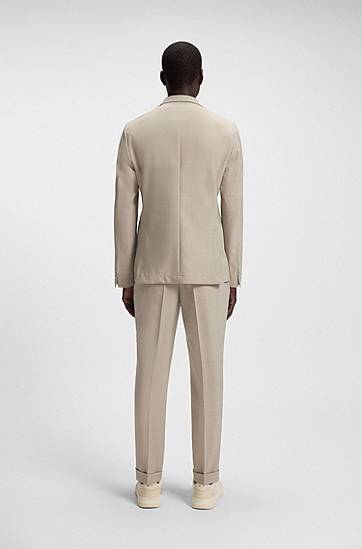 Яке BOSS BOSS Double-Breasted Micro-Patterned Virgin Wool Blazer Бежово | 50553881, 1