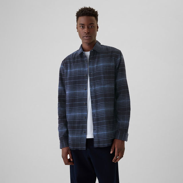 Shirt Flannel Shirt Tonal Blue Plaid L