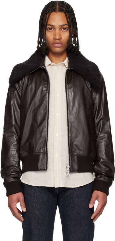 Яке бомбър OUR LEGACY Pharos Shearling Collar Leather Bomber Jacket Кафяво | M4259PU, 0