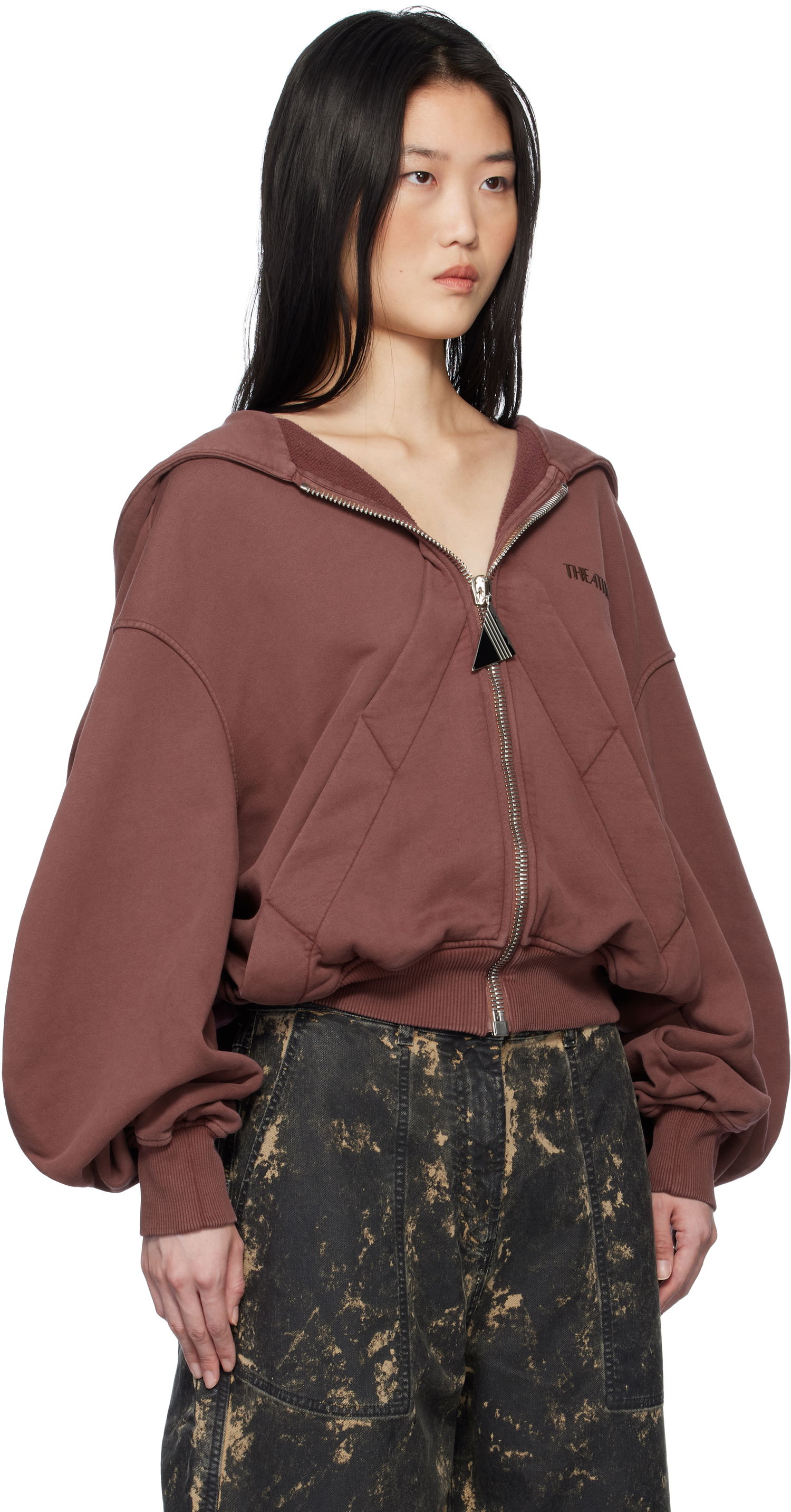 Суитчър The Attico The Attico Bonded Logo Cropped Zip-Up Hoodie Бургунди | 250WCF00015 JJF003AA, 1