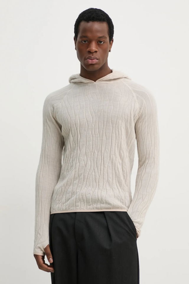 Lightweight Wavy Textured Wool Hoodie