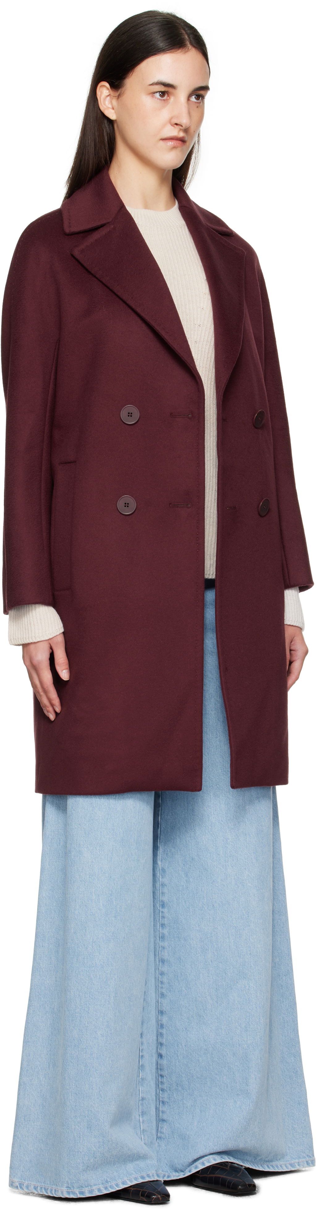 Палта Max Mara Max Mara Agenda Double-Breasted Coat Бургунди | 2526016081, 1