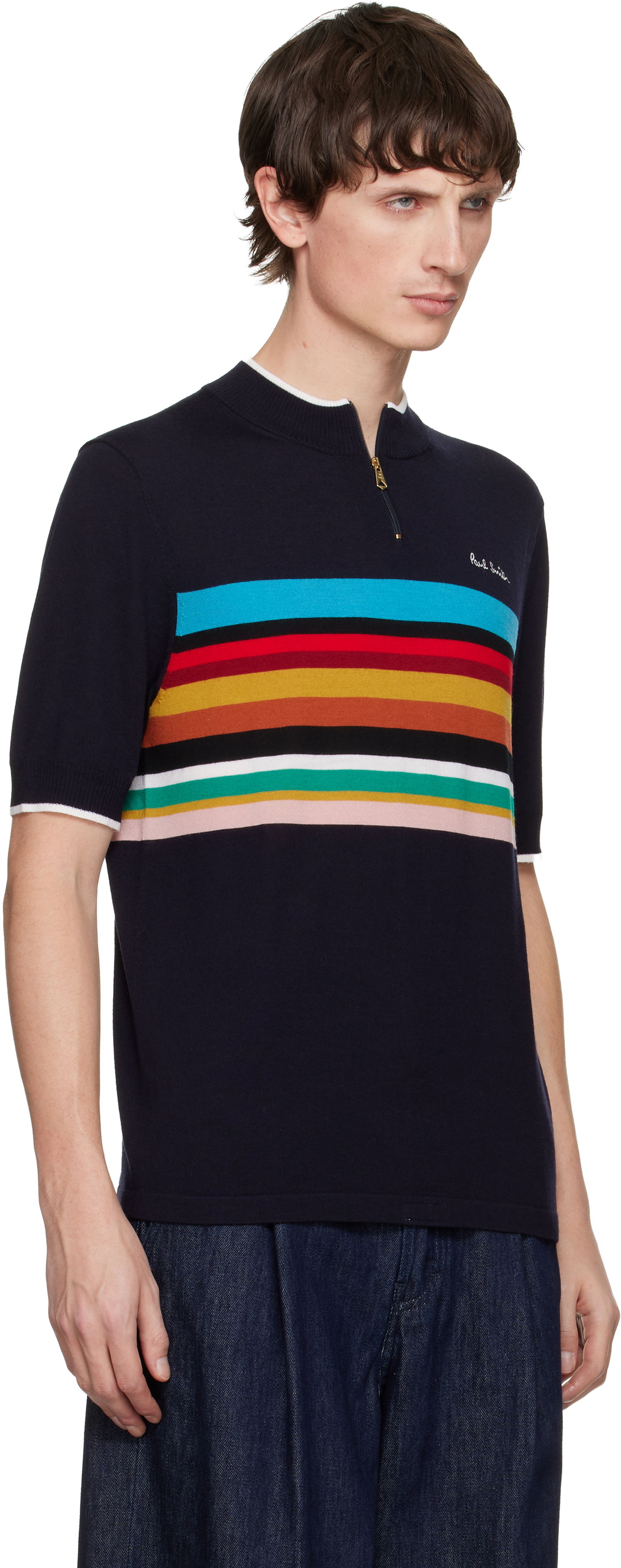 Тениска Paul Smith Signature Stripe Merino Wool Cycle T-shirt Тъмно синьо | M1R-528Z-T02882-49, 1