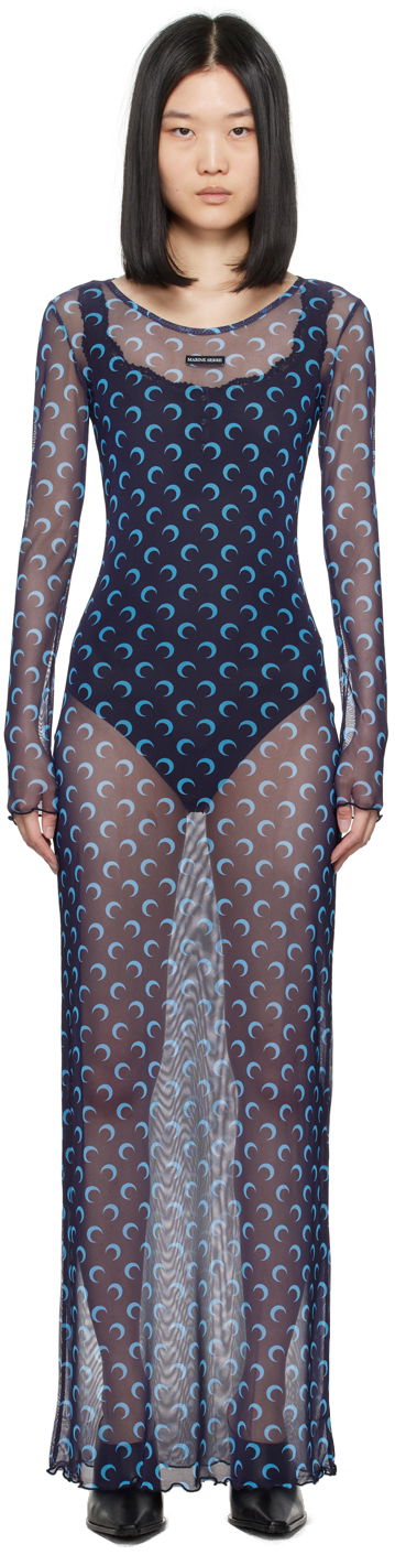 Pокля Marine Serre Moon Print Maxi Dress Синьо | WDR300A, 0