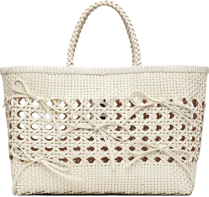 Голяма пазарска чанта OSOI Biscuit Tote with Open-Weave Detail and Braided Handle Бяло | 25SB06005102
