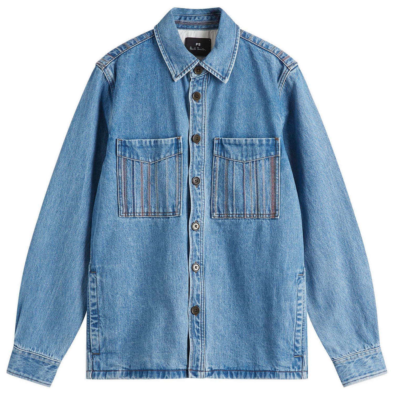 Риза Paul Smith Paul Smith Stripe Embroidered Denim Shirt Jacket, Size Large Синьо | M2R-413ZE-P21984-41, 1