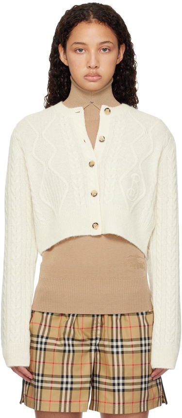 Пуловер Burberry Burberry Cropped Aran Wool Blend Cardigan Бяло | 8097967, 0