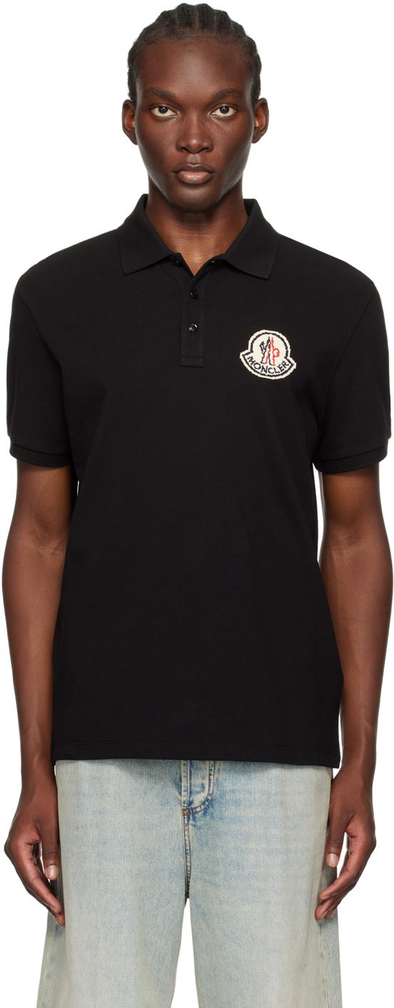 Поло тениска Moncler Black Logo Patch Polo Черно | J20918A0000589A16, 0