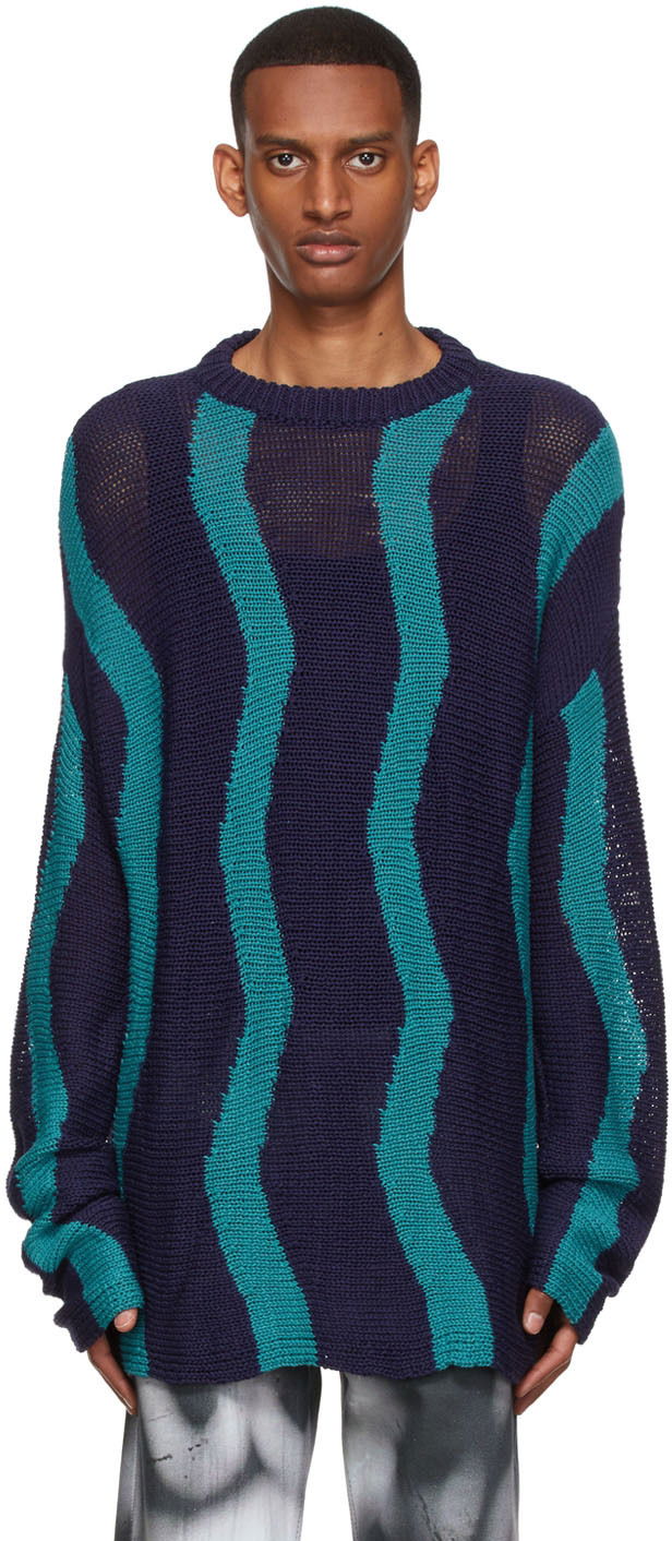 Пуловер Serapis Striped Cotton Sweater Синьо | SS22_KS_2