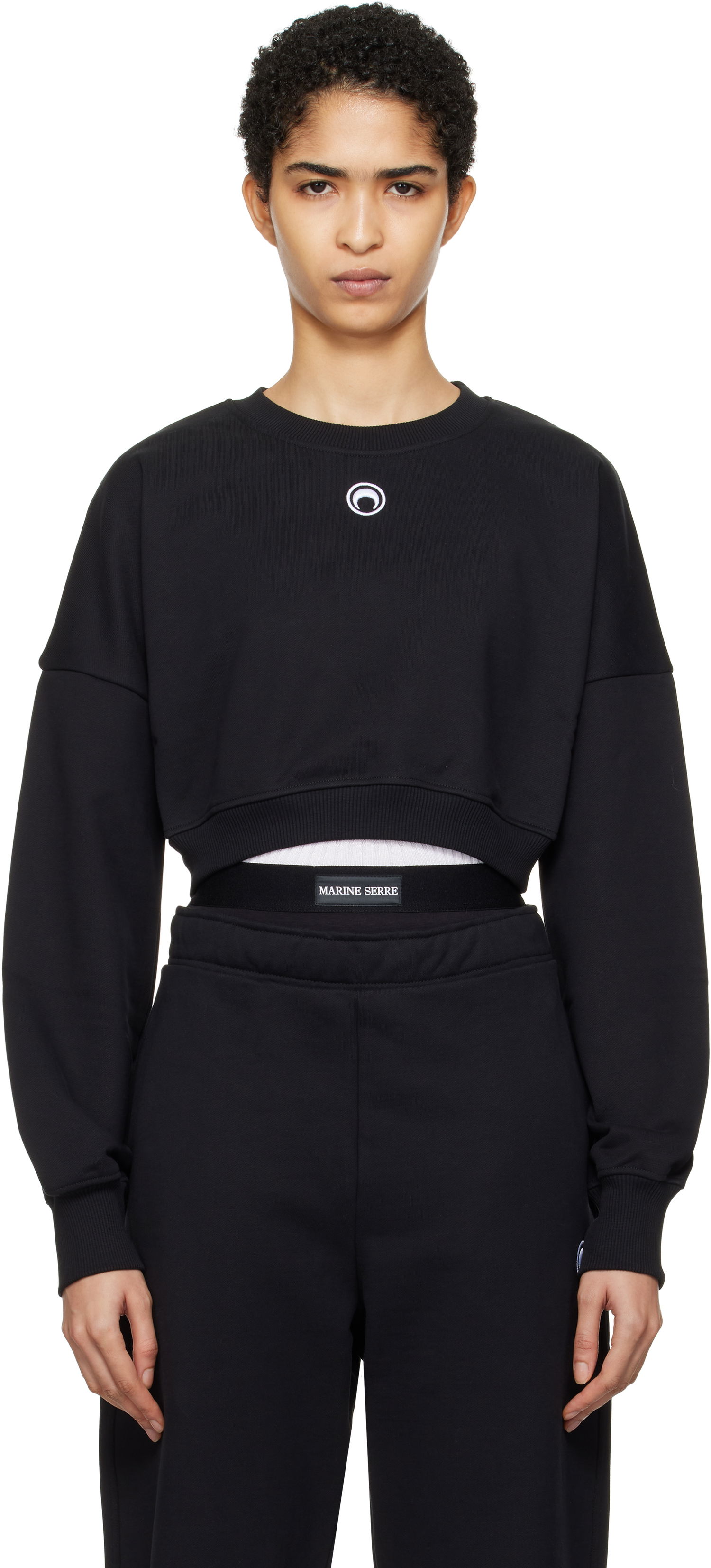 Суитчър Marine Serre Moon Logo Fleece Cropped Sweatshirt Черно | WST012A, 0