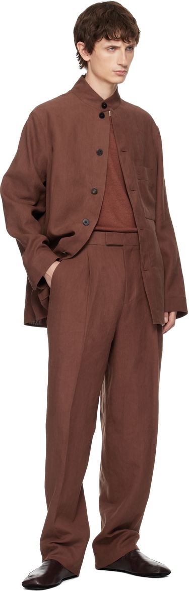 Яке ZEGNA Standing Collar Button-Front Overshirt with Chest Pocket Кафяво | 973C58A9 SON95, 3