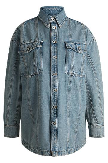 Риза BOSS Long Denim Shirt with Patch Pockets Синьо | 50531715, 0