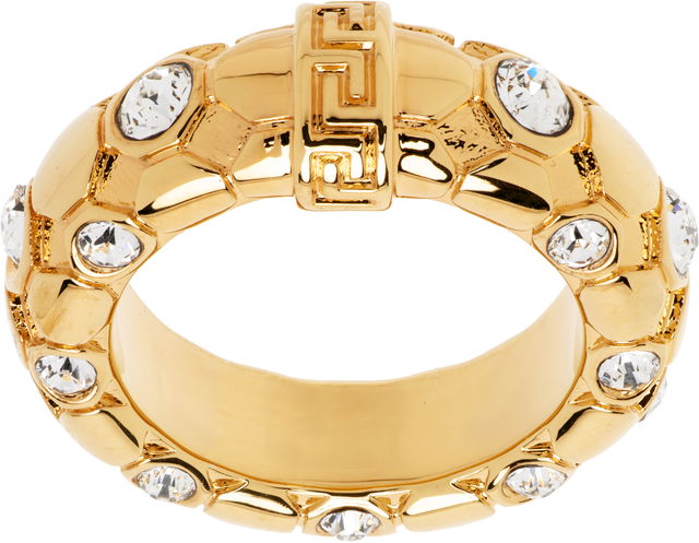 Versace Greca Crystal Embellished Gold-Tone Ring