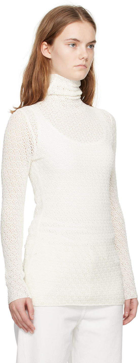 Пуловер TOTEME TOTEME Semi-Sheer Turtleneck Бяло | 242-WRT1776-YA0040, 1