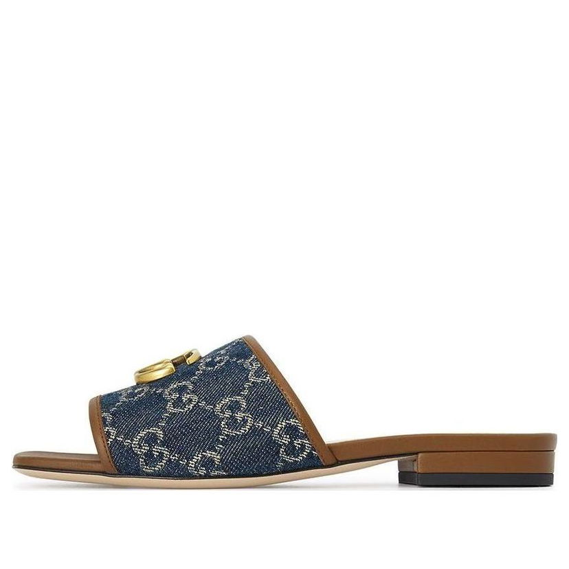 Кецове и обувки Gucci GG Denim Flat Slide Sandal Синьо | 647630-2KQ50-4462