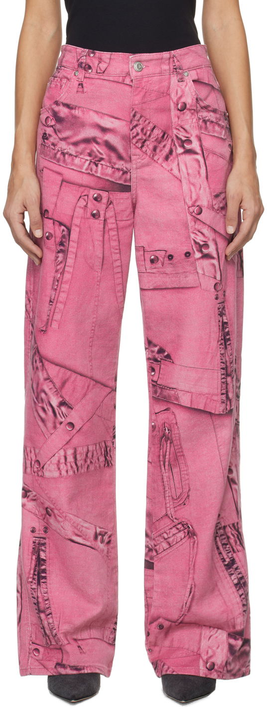 Дънки Blumarine Blumarine Trompe L'œil Print Wide-Leg Jeans Розово | P422J128A, 0